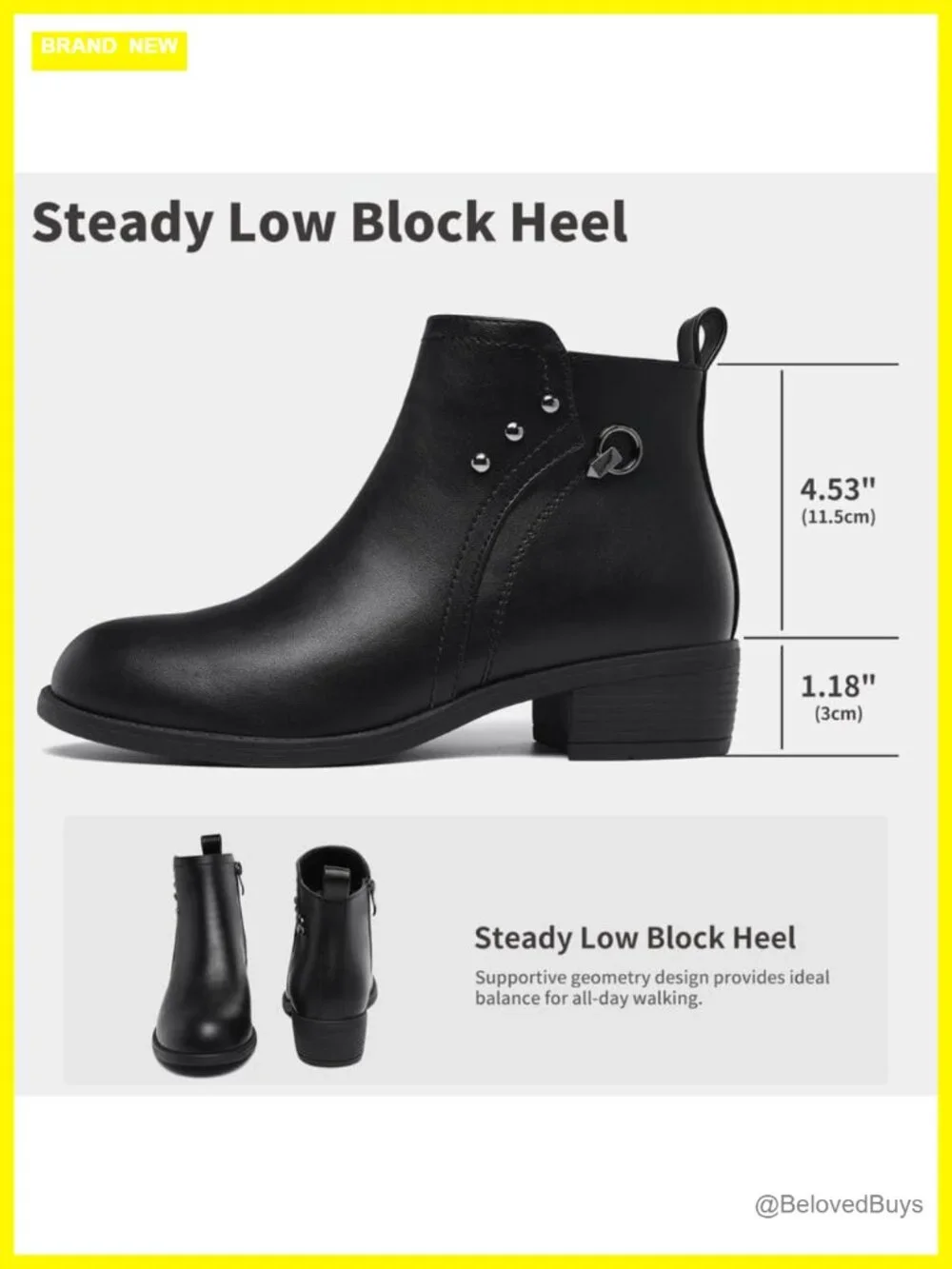 Ankle Boots with Chunky Low Heel - Suede Booties, Side Zipper, Anti-Slip,